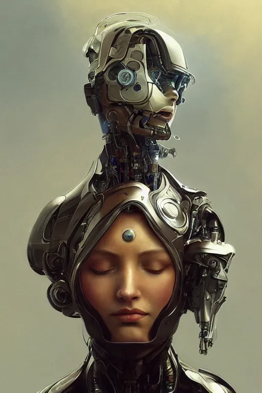 Prompt: ultra realistic illustration, robot woman carrying a baby + face, cyberpunk, sci - fi, fantasy, intricate, elegant, highly detailed, digital painting, artstation, concept art, smooth, sharp focus, illustration, art by artgerm and greg rutkowski and alphonse mucha