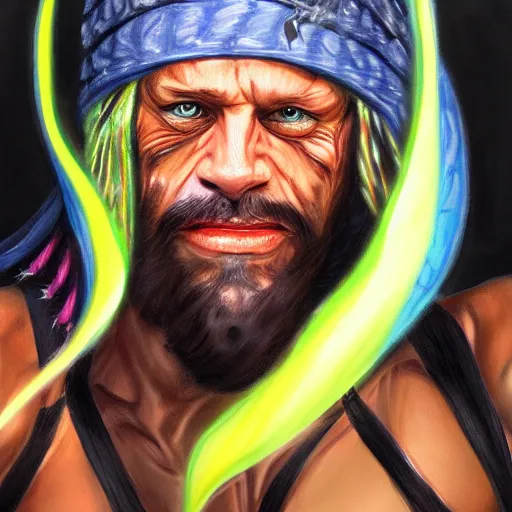 Prompt: randy savage portrait fantasy painting trending on artstation