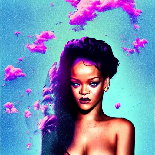 Image similar to rihanna vaporwave, creative photo manipulation, creative photoshop, digital art