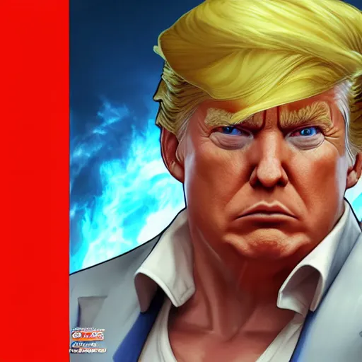 Image similar to donald trump as a street fighter character, cg animation, capcom, realistic, character select portrait, by artgerm, greg rutkowski, alphonse mucha, 3 d