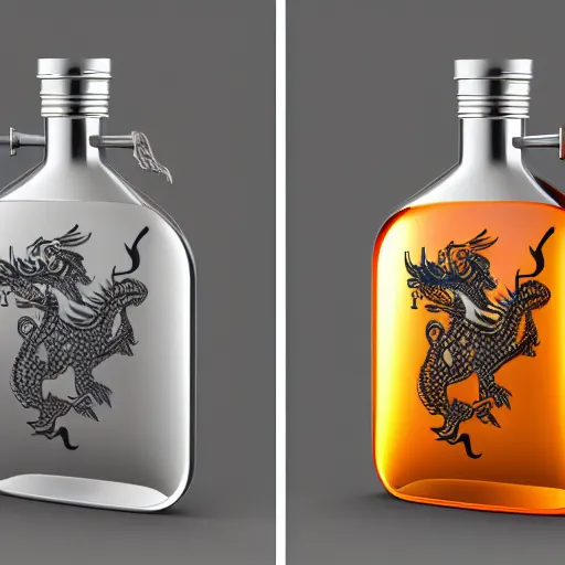 Image similar to transparent ancient boar flask with Chinese dragon, raytracing, orthographic 3d rendering, octane render