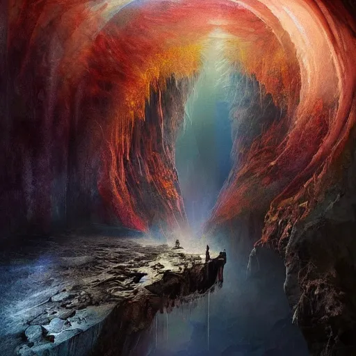 Image similar to journey to the center of the earth, artstation hall of fame gallery, editors choice, # 1 digital painting of all time, most beautiful image ever created, emotionally evocative, greatest art ever made, lifetime achievement magnum opus masterpiece, the most amazing breathtaking image with the deepest message ever painted, a thing of beauty beyond imagination or words