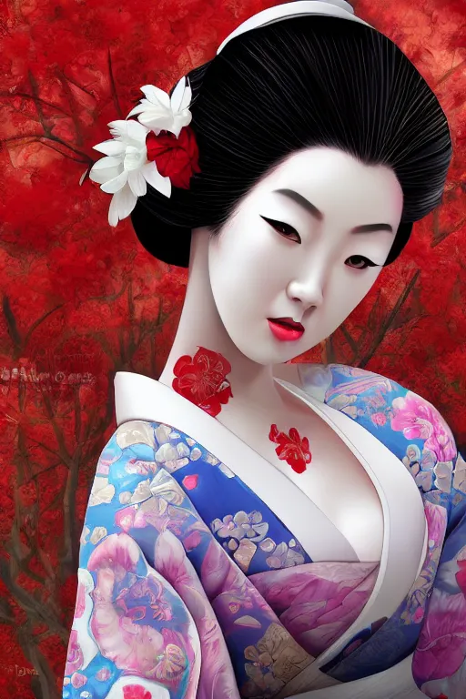 Prompt: beauty geisha , digital art, 8k ,character ,realistic, portrait, hyper realism
