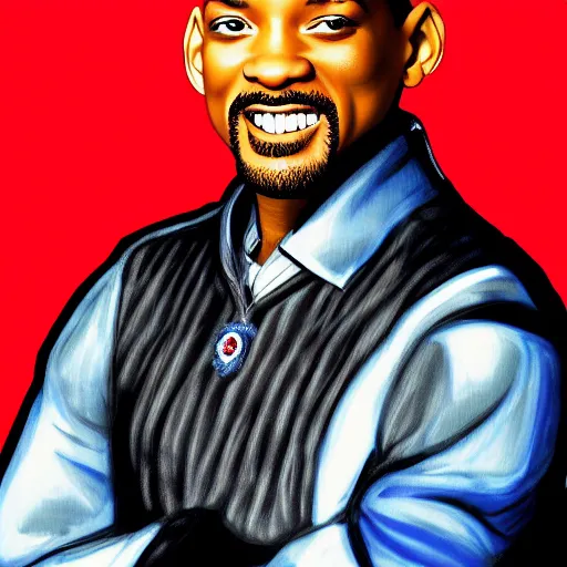 Prompt: will smith portrait, by ken sugimori