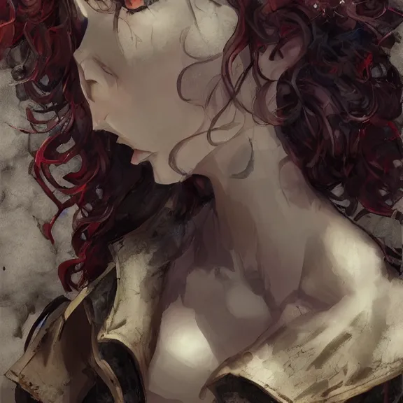 Image similar to christina hendricks!!! goth, tankoban, 4 k, tone mapping, akihiko yoshida, james jean andrei riabovitchev marc simonetti, yoshitaka amano, long hair, curly, h. hydrochaeri