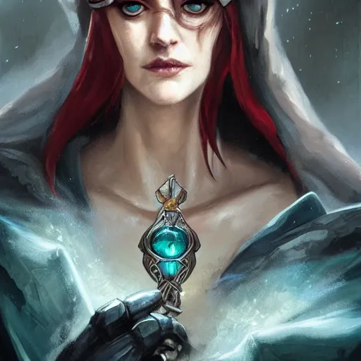 Image similar to grumpy eva green, ice mage, dnd character art portrait, epic composition, matte fantasy painting, deviantart artstation, by jason felix by steve argyle by tyler jacobson by peter mohrbacher, cinema, masterpiece