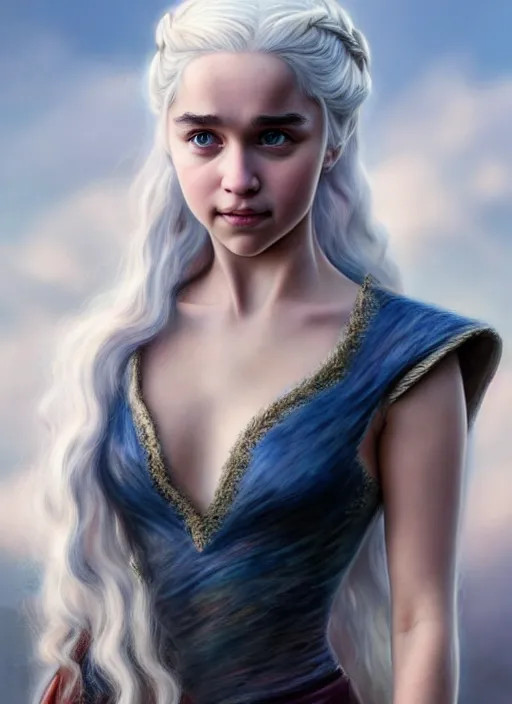 Prompt: photo of a gorgeous young happy daenerys targaryen in the style of stefan kostic, realistic, professionally, professionally color graded, half body shot, sharp focus, 8 k high definition, insanely detailed, intricate, elegant, art by stanley lau and artgerm