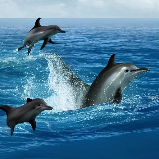 Image similar to Oprah Winfrey in the ocean swimming with dolphins, 8k UHD, hyper realistic, nature photography