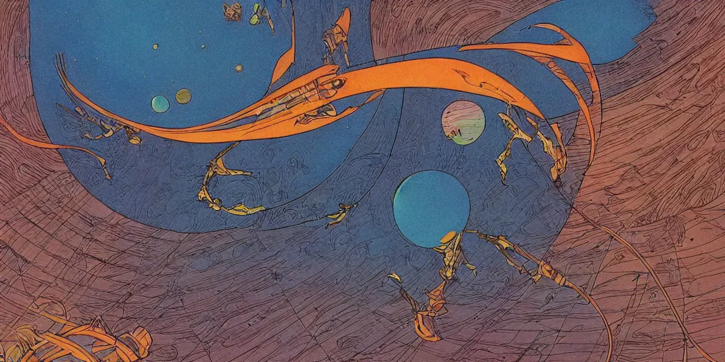 Prompt: illustration of space by moebius