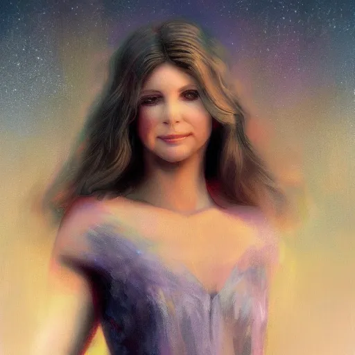 Prompt: An enchanting portrait of Olivia Newton John, evening, detailed matte painting, cinematic, Alan Lee, Artstation