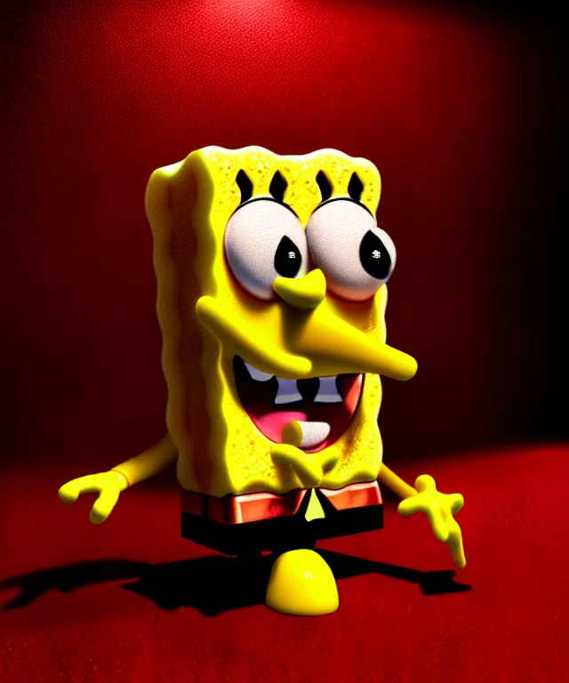 Prompt: complex 3 d render of a porcelain spongebob. red gold and black, dragon cyborg, 1 5 0 mm, beautiful natural soft light, rim light, gold fractal details, fine lace, mandelbot fractal, anatomical, glass, facial muscles, elegant, ultra detailed, metallic armor, octane render