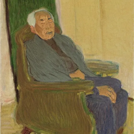 Image similar to japanese old man sleeping on arm chair in his living room by monet