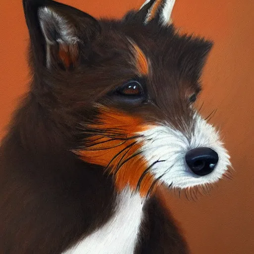 Image similar to ultra detailed painting of a short haired fox terrier with dark brown fur