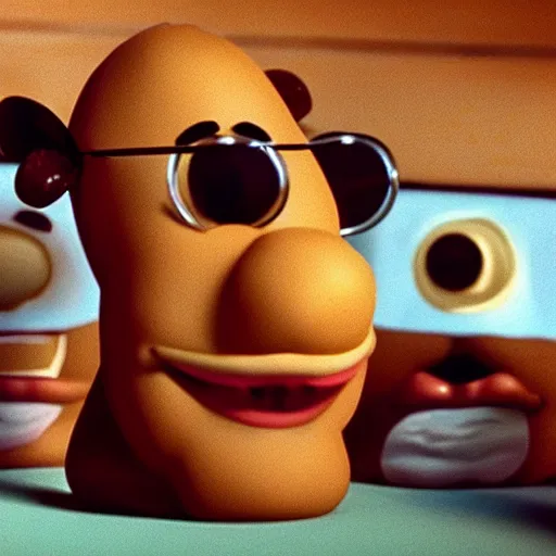 Prompt: mr potato head time bomb, in the cinematic style of diehard, tense