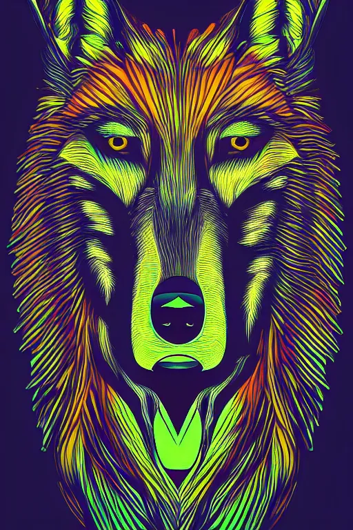 Image similar to Portrait of a wolf head. Psychedelic, acid trip, Geometrical, symmetrical, brutalist, cement, psychedelic colors, trending on artstation