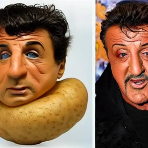 Prompt: stallone made of potatoes