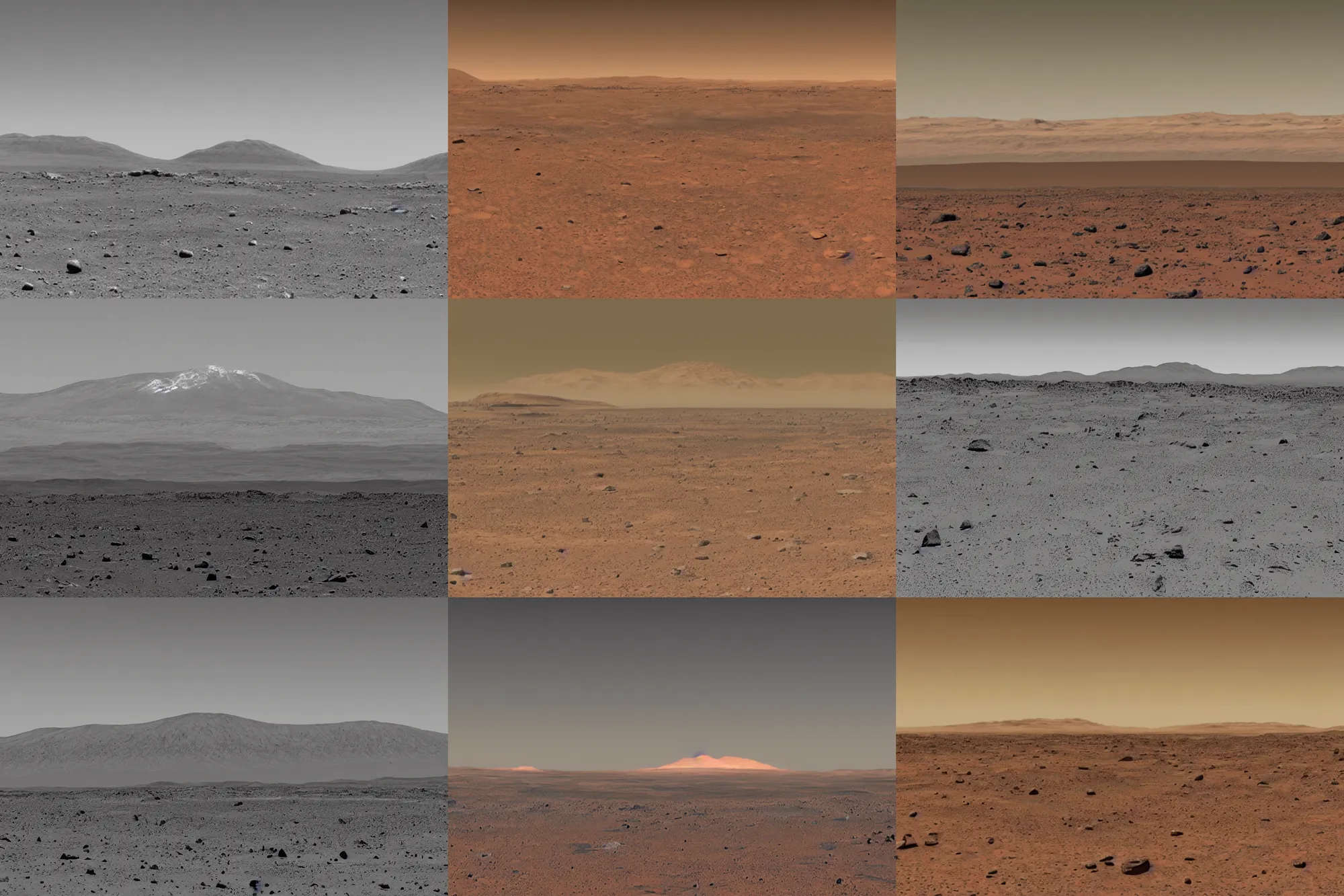 Prompt: photo of tall mountains rising from the plains of mars