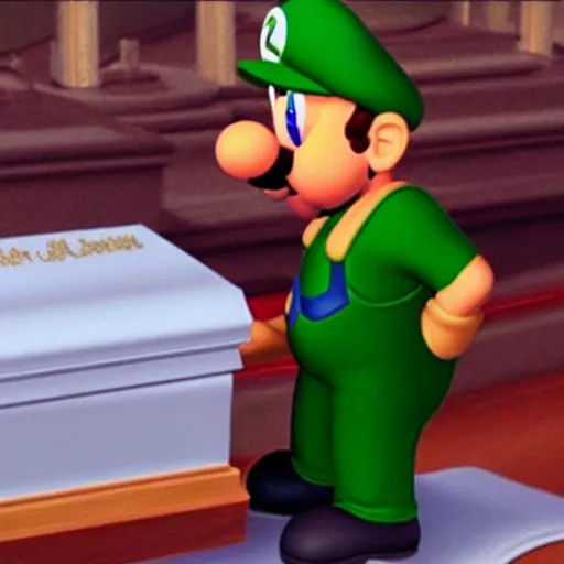 Prompt: “Luigi giving eulogy at Mario’s funeral”