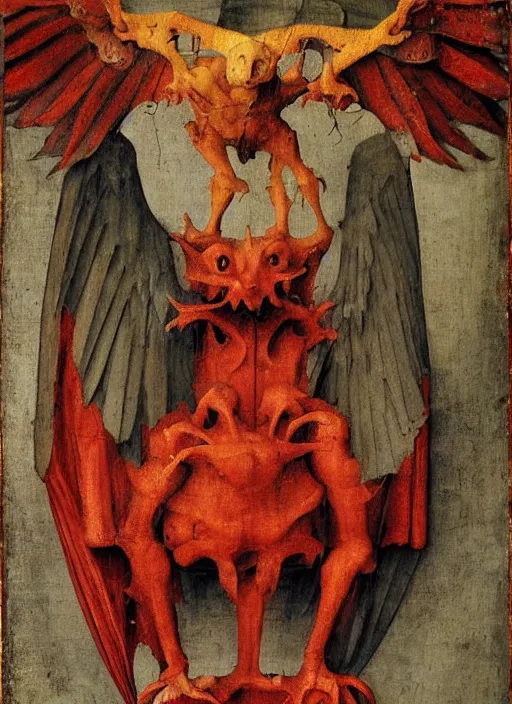 Image similar to red devil Gargoyle, Medieval painting by Jan van Eyck, Hieronymus Bosch, Florence