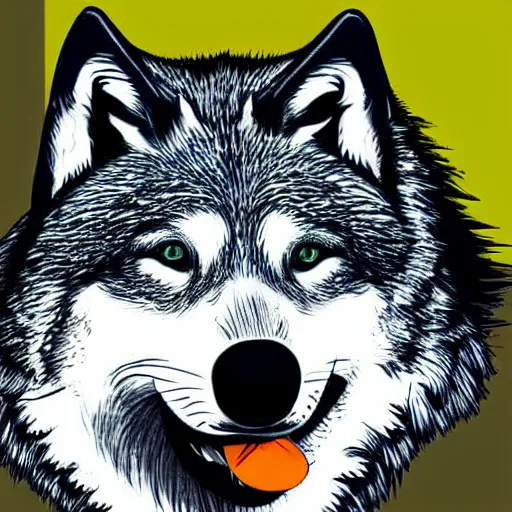 Image similar to portrait of retarded wolf, retard, rabies propaganda style, vivid colors, detailed