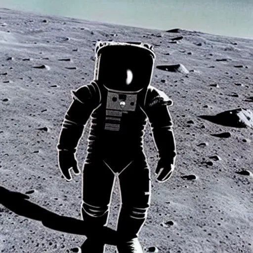Prompt: A man inside of a mech suit walking on the moon. The mech suit Is made out of black ivory. Photorealistic, coherent.