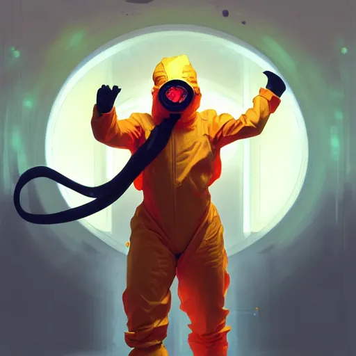 Image similar to character concept portrait of a man in a hazmat suit dancing with a voluminous woman in shirt and overalls, intricate, elegant, digital painting, concept art, smooth, sharp focus, illustration, from metal gear, by ruan jia and mandy jurgens and william - adolphe bouguereau, artgerm