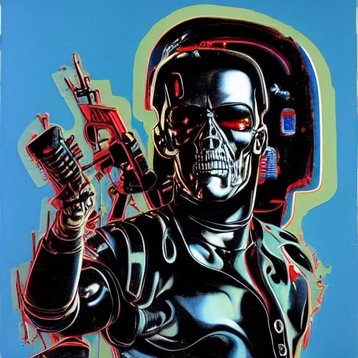 Image similar to t - 8 0 0 terminator by gerald brom and andy warhol, 4 k