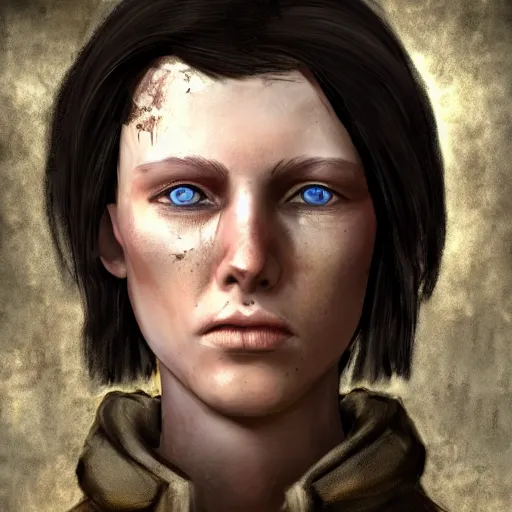 Image similar to wasteland 2 character portrait, blue eyes and brown hair