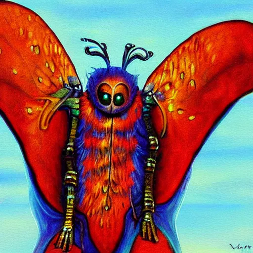 Prompt: the mothman painted by van gosh, colorful, at night