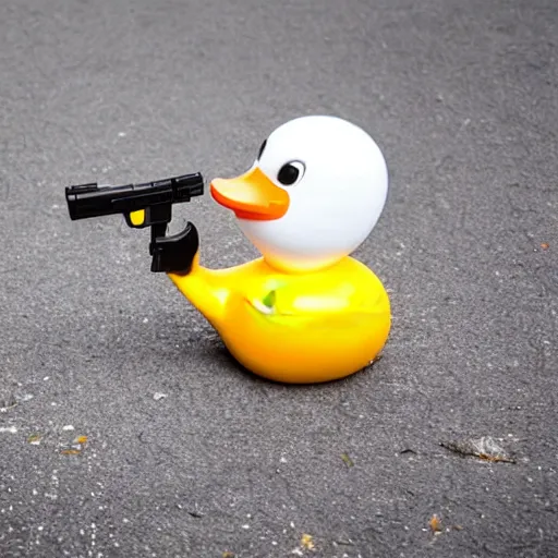 Image similar to a rubber duck holding a glock