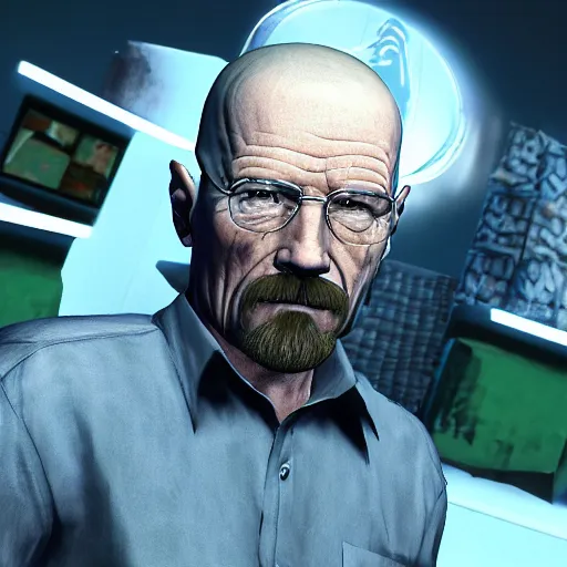 Prompt: in-game screenshot of walter white in the video game Multiversus