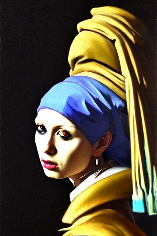 Image similar to character portrait cyberpunk warhammer 4 0 k, girl with the pearl earring character design, painting by gaston bussiere, katsuya terada, frank frazetta, tom of finland, trending on artstation