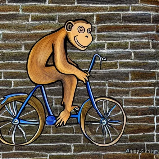 Prompt: a monkey riding a bike by andy catling