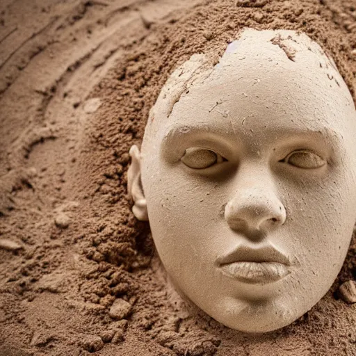 Prompt: a pile of extremely wet clay that has been moulded into something resembling a human head