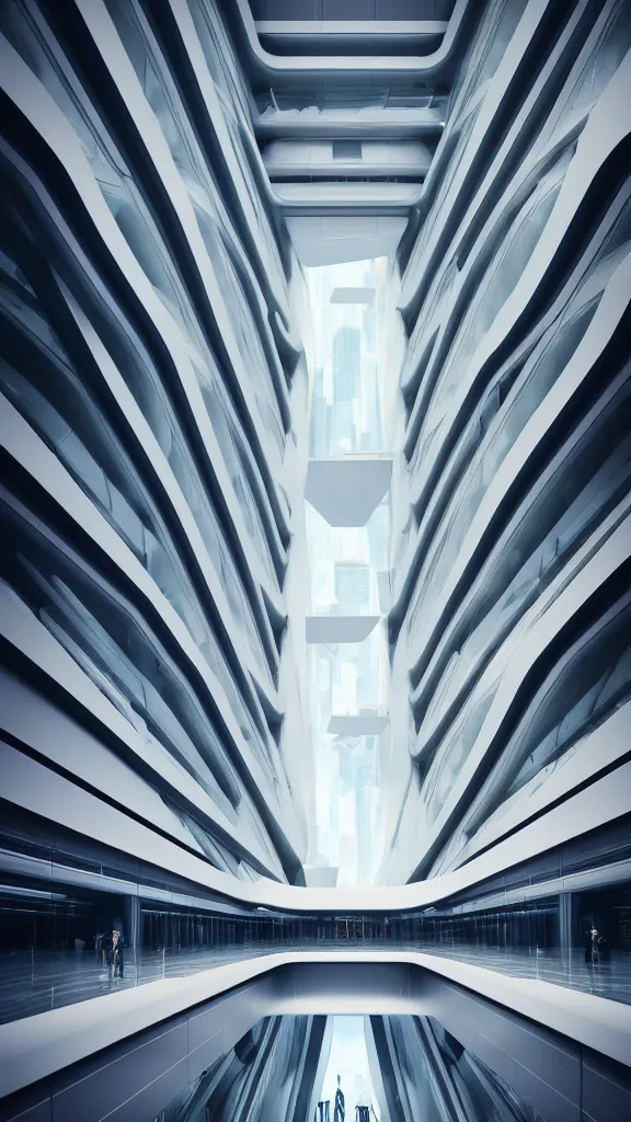 Image similar to the inside of a very tall building, big pods, big windows, octane render, warm colour scheme, white, cyberpunk architecture by zaha hadid, cinematic, scenery, unreal engine, render, cgsociety, modernism, futuristic, artstation, sci - fi, high detail, high quality, close up angle, people walking