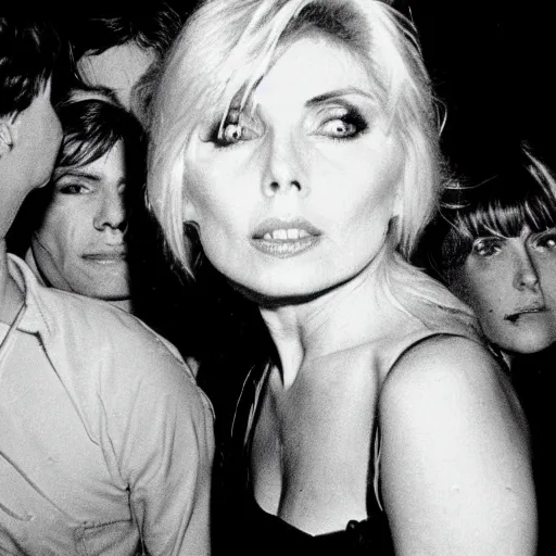 Image similar to young Debbie Harry having a good time at a late 1970s disco club