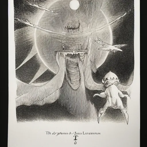 Image similar to dawn of creation; first atom; beings of light and darkness; ethereal plane. illustrated by maurice sendak and Stephen Gammell