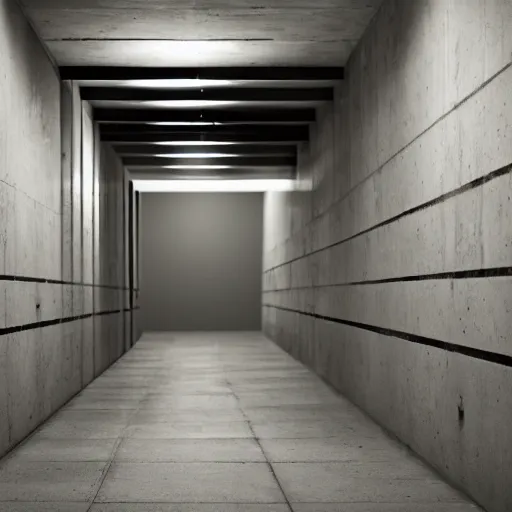 Prompt: concrete hallway with no light