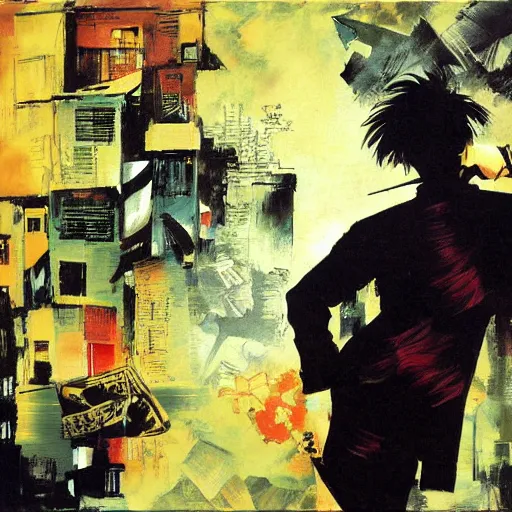 Prompt: the unforgivable corto maltese dreaming about the forbidden streets of valparaiso and its tango feelings, oil on canvas by dave mckean and yoji shinkawa