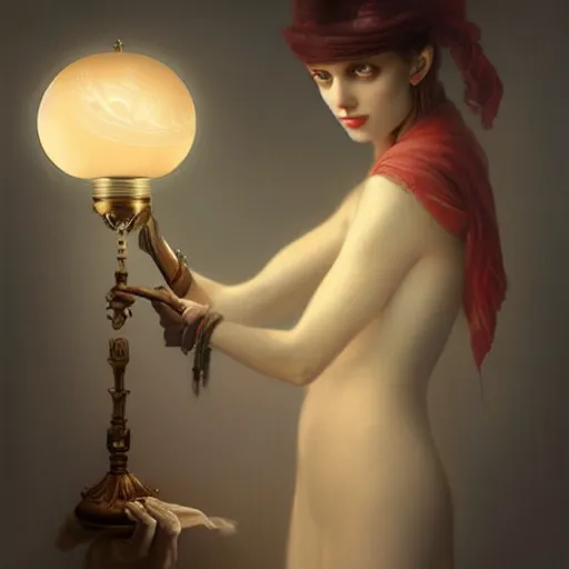 Image similar to A lamp with a lampshade designed by Tom Bagshaw