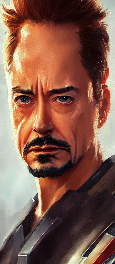 Image similar to concept art of tony stark, cinematic shot, oil painting by jama jurabaev, extremely detailed, brush hard, artstation, high quality, brush stroke