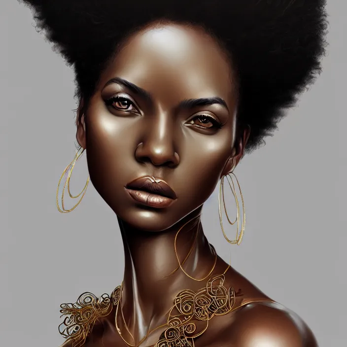 Futuristic Brown Skin Woman with African Face Paint and Large Gold Earrings  · Creative Fabrica