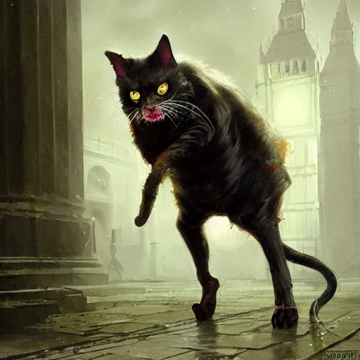 Image similar to zombie cat in london geog darrow greg rutkowski