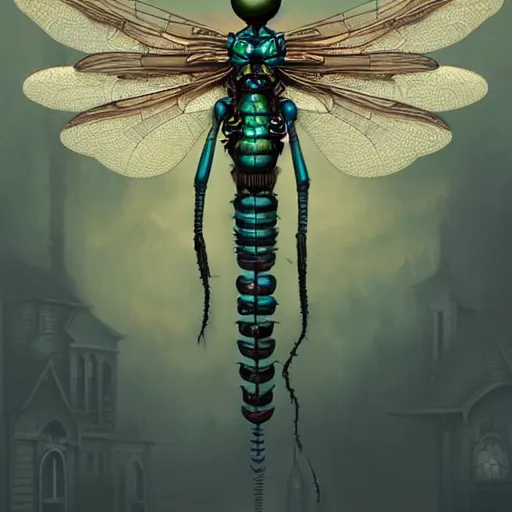 Image similar to intricate detailed mechanical victorian goth dragonfly by peter mohrbacher and dan mumford, cgsociety, volumetric light