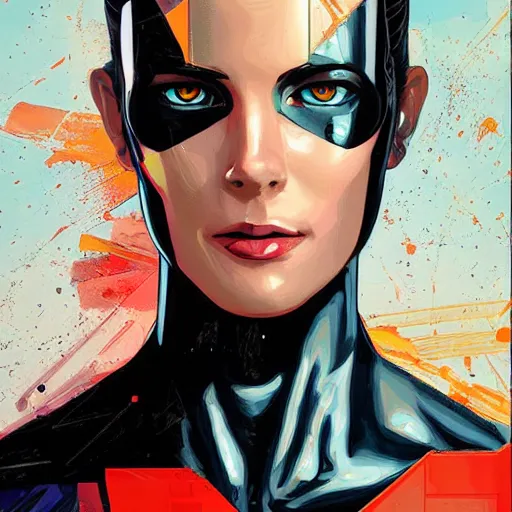 Prompt: portrait of a female android, by MARVEL comics and Sandra Chevrier, 4k