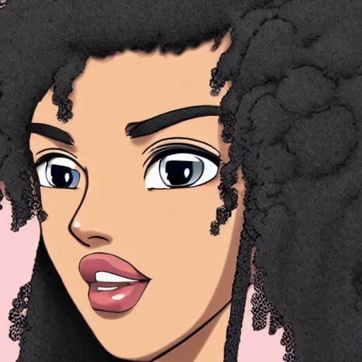 Image similar to A brown skinned woman with curly black hair as an anime character