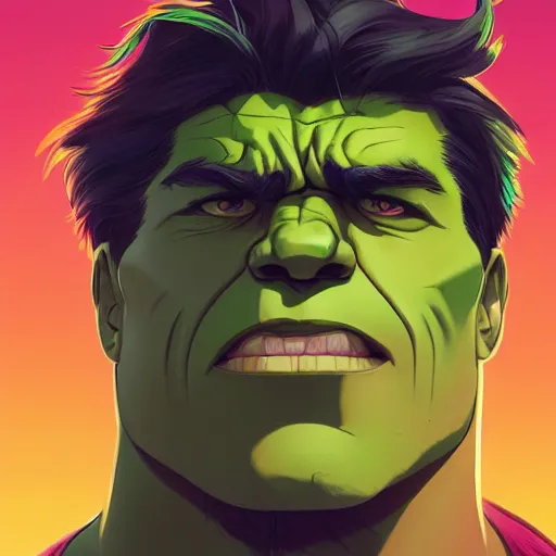 Image similar to ⁠portrait of The Incredible Hulk, New Mexican desert background, rich vivid colors, ambient lighting, dynamic lighting, 4k, HQ, official media, anime key visual, makoto shinkai, ilya kuvshinov, lois van baarle, rossdraws, detailed, trending on artstation