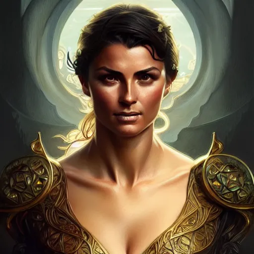 Prompt: cristiano ronaldo as a female, d & d style, fantasy, intricate, elegant, highly detailed, digital painting, artstation, concept art, matte, sharp focus, illustration, art by artgerm and greg rutkowski and alphonse mucha