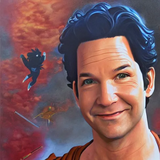 Prompt: Painting of Paul Rudd, official, detailed, character dragonball, award winning artwork, Akira Toriyama