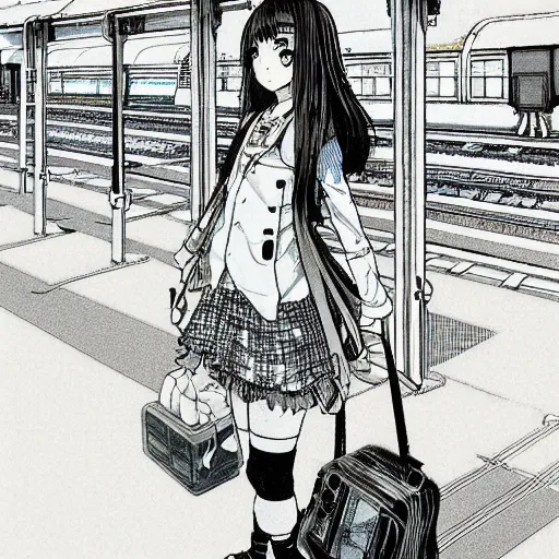 Image similar to Anime Summer girl on train station by Katsuya Terada